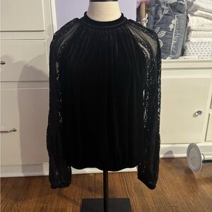 Free People Lace & Velvet Sleeve Dream Team Top